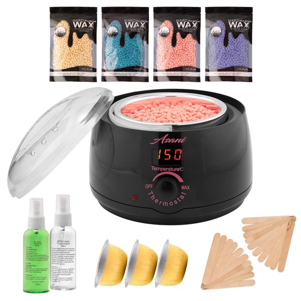 At Home Waxing Kit for Women and Men, Includes Digital Wax Warmer, Hard Wax Beads, Waxing Oils, Applicators, and Bowls, Wax Melter Set for Bikini Line, Eyebrow, Underarm, and Lip Hair Removal