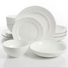 Double Bowl Dinnerware 16 Piece Set in Snow White Solid Casual Round Bone