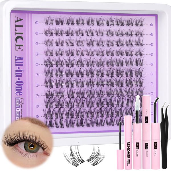 Clear Band Lash Clusters Kit Natural Wispy Lash Extensions Kit 10-14mm DIY Eyelash Extension Kit C Curl Individual Lashes Kit with Lash Glue Lash Remover Self Application at Home by ALICE