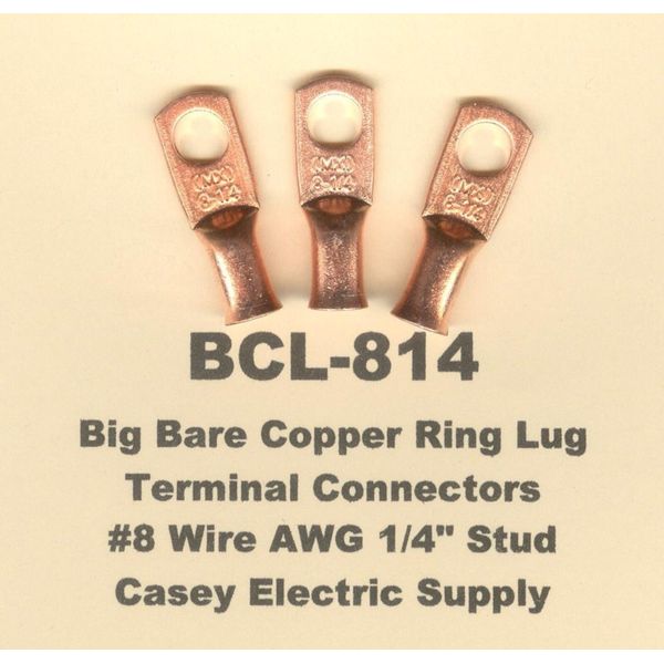 20 Bare Battery Big COPPER Ring Lug Terminal Connector #8 Wire Gauge 1/4" Stud