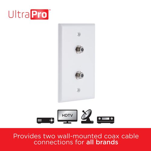 UltraPro 2-Port TV Coaxial Cable Wall Plate, White, 1 Pack, Dual Port Single Gang F-Type Connector, in-Wall, 52188