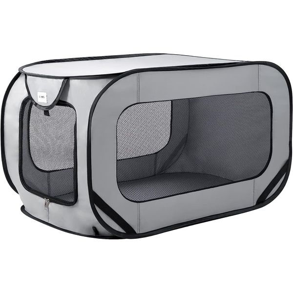 Large Dog Kennel Pet Cat Portable Cage Crate Travel Folding Carrier Car Gray 36