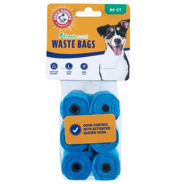 Arm & Hammer Easy-Tear Disposable Dog Poop Bag Refills, Fresh Scent Odor Control, Blue, 90 Dog Poop Bags 7 x 2.5 Inches