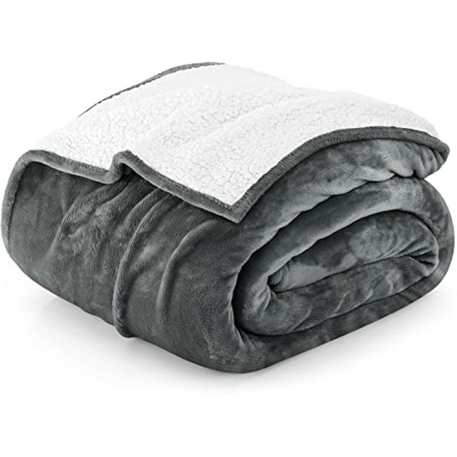Utopia Bedding - Sherpa Polyester Bed Blanket, 480GSM Plush Blanket Fleece Reversible Blanket for Bed and Couch (90x102 Inches), Grey, King