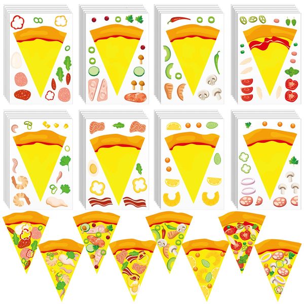 Zonon 48 Sheets Make a Pizza Stickers for Kids Pizza Party Favors Make Your Own Pizza Sticker Cute Make a Face Pizza Stickers kit DIY Project Pizza Theme Birthday Party Favor