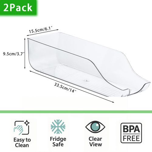 Halibxion 2 Pack Clear Soda Can Organizer Dispenser for Refrigerator - Space Saving Fridge Bins with Stackable Design, Countertop & Pantry Storage Containers for Cans, Bottles and Snacks