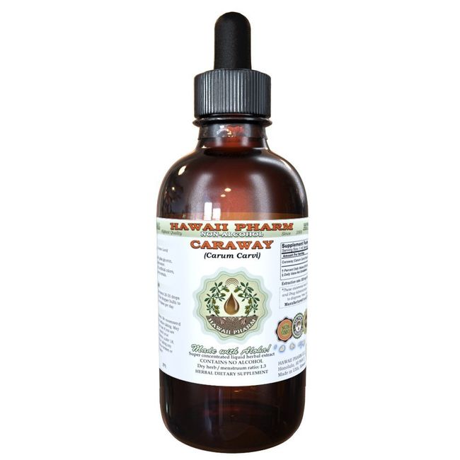 Caraway Alcohol-Free Liquid Extract, Organic Caraway (Carum carvi) Dried Fruit Glycerite Hawaii Pharm Natural Herbal Supplement 2 oz