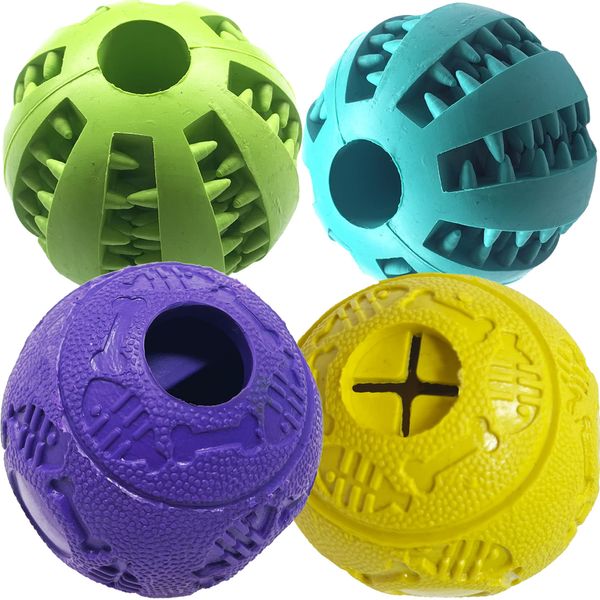 Jalousie Dog Puzzle Balls Dog Treat Dispensing Balls Non-Toxic Natural Rubber Dog Chew Toys for Puppy Pet Dog Teething Puzzle Playing Treat Dispenser Rope Balls (Small - 4 Pack)