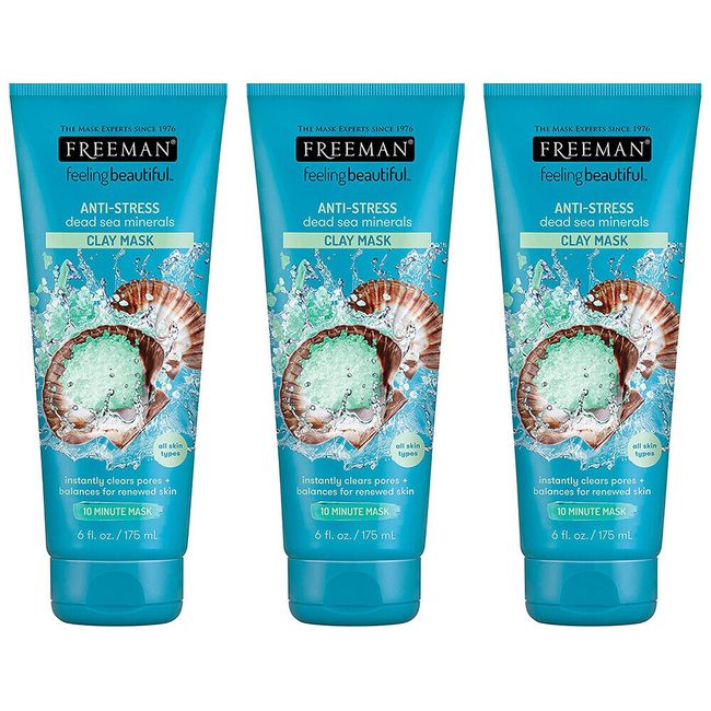 Pack of 3 New Freeman Dead Sea Minerals Facial Anti-stress Mask 6 Oz