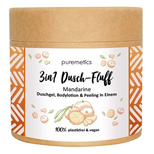 Puremetics 3-in-1 Shower Fluff, Mandarin with Sugar Scrub, LE, 250 g