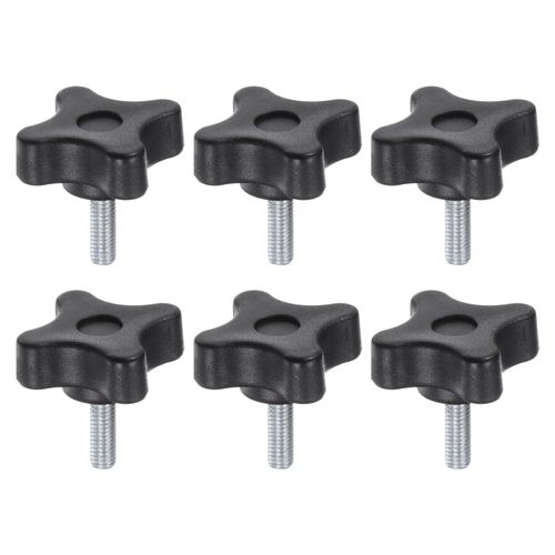 HARFINGTON 6pcs Star Knobs M5 x 16mm Male Thread Plastic 4-Star Stud Knob Hand Tightening Clamping Screw Replacement Threaded Handle, Black