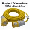 110V Extension Lead 25M, 2.5mm Cable, 16 Amp Plug and Coupler UK Made