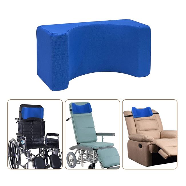 Wheelchair Headrest Head Neck Support Chair Attachment Positioner Lightweight Backrest Pillow Accessories for Adults Single Sofa Recliner High Back Reclining Geri Cushion Wheelchairs (Blue)