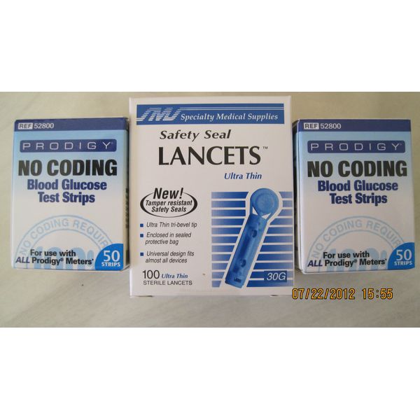 PRODIGY No Coding Blood Glucose 100 Test Strips Plus 100 Lancets Exp: 05/05/2025