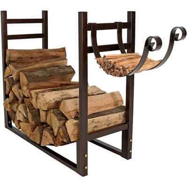 Bronze Indoor-Outdoor Firewood Log Rack w/Kindling Holder