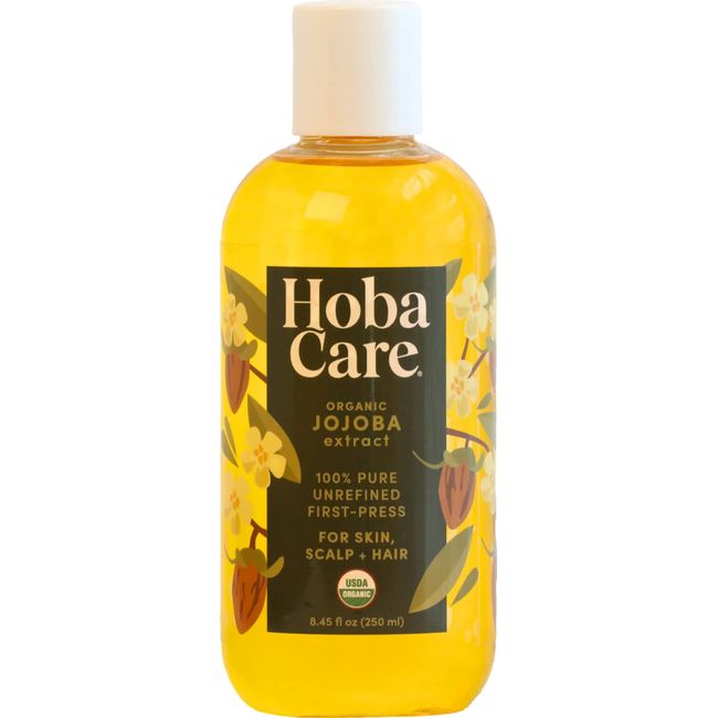 HobaCare Organic Jojoba Oil - 100% Pure, Unrefined Jojoba Oil Cold Pressed for Scalp & Nails - Moisturizing Body Oil for Dry Skin - Natural Jojoba Oil for Hair & Beard Care (8.45 fl oz / 250 ml)