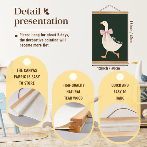 ZTGDA Silly Goose Wall Art Poster for Nursery and Playroom – Cute Bow Goose Hanging Print with Frame, Farm Animal Decor for Kids Room,Toddler Room,Library Reading Room 16x12inch (Green)