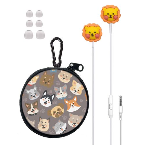 GOGOSINIS Kids Earbuds for School with Case, Wired Earbuds with Small Ear Tips, in-Ear Headphones with Mic, Carrying Case & Carabiner, Headphones for Kids, Comfortable Fit, Stereo Sound (Lion)