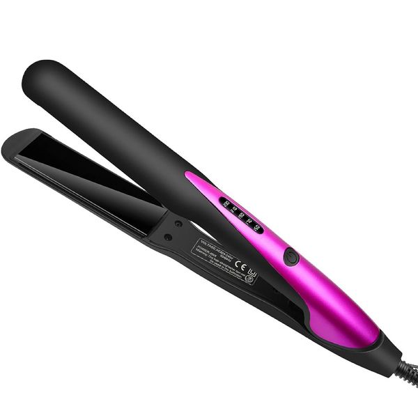 2 in 1 Hair Straightener and Curler for Women,Ceramic Panel with 5-Step Adjustable Temperature LCD Display Setting and Anti-Scalding