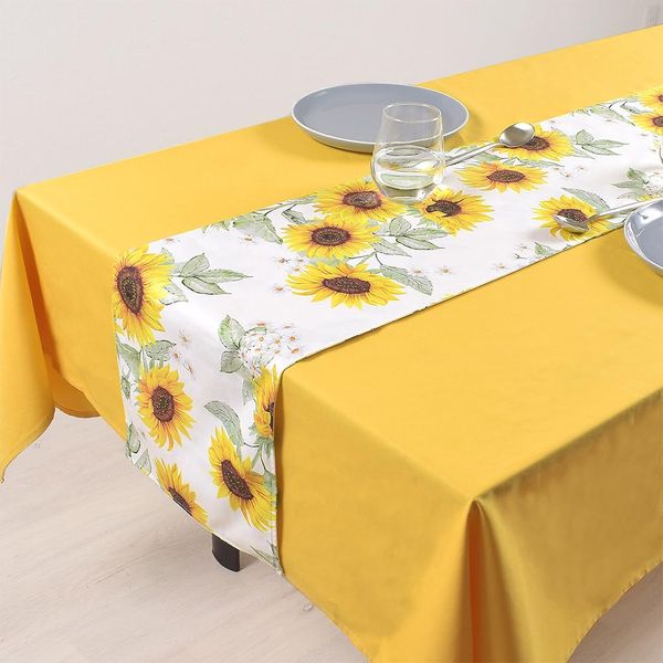 Table Runner, Reversible 100% Cotton, Scandinavian Style, Table Center, 11.8 x 82.7 inches (30 x 210 cm), Soleil, Sunflower, Style Decor W2604230