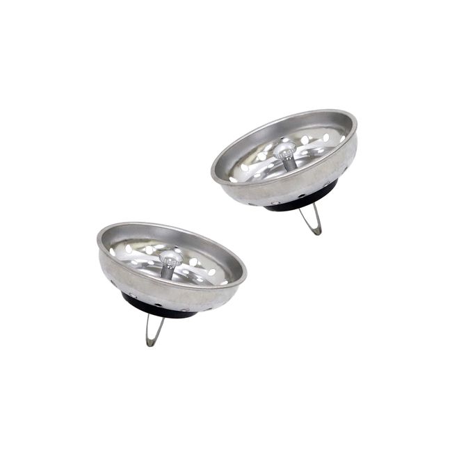 3-1/2 in. Strainer Basket Fixed Post Replacement for Kitchen Sink Drains Stainless Steel and Rubber Stopper (2-Pack)