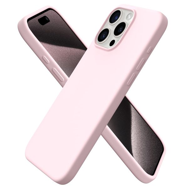 ORNARTO Compatible with iPhone 15 Pro Max Case 6.7", Slim Liquid Silicone 3 Layers Full Covered Soft Gel Rubber 15 Pro Max iPhone Case Cover 6.7 inch-Pink