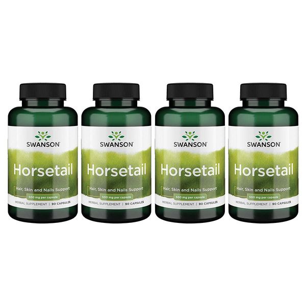 Swanson Horsetail - Herbal Supplement Supporting Healthy Hair, Skin & Nails - Natural Ingredients for Bone Health & Urinary Tract Support - (90 Capsules, 500mg Each) 4 Pack