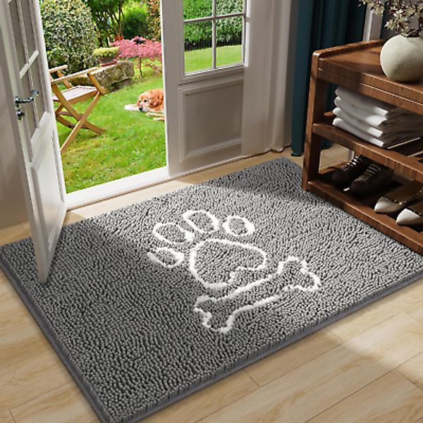 Doormat Dog Chenille Doormats Indoor Entrance Grey, Pet Indoor Door Mats Wash...