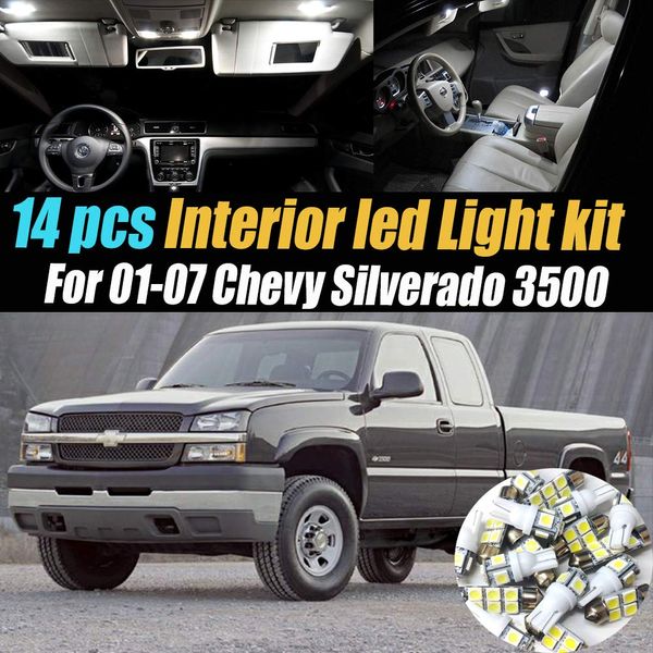 14Pcs White 6000K Interior LED Light Kit Pack Compatible with 2001-2007 Chevrolet Silverado 3500