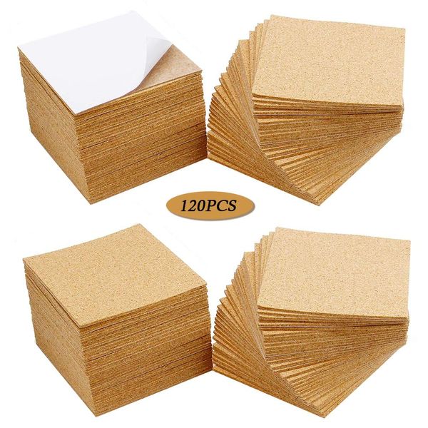 120Pcs Self Adhesive Cork Squares, 4 x 4 Inch Strong Cork Adhesive Sheets, Reusable Cork Board Cork Backing Sheets, Mini Wall Cork Tiles Mat for Coasters and DIY Crafts