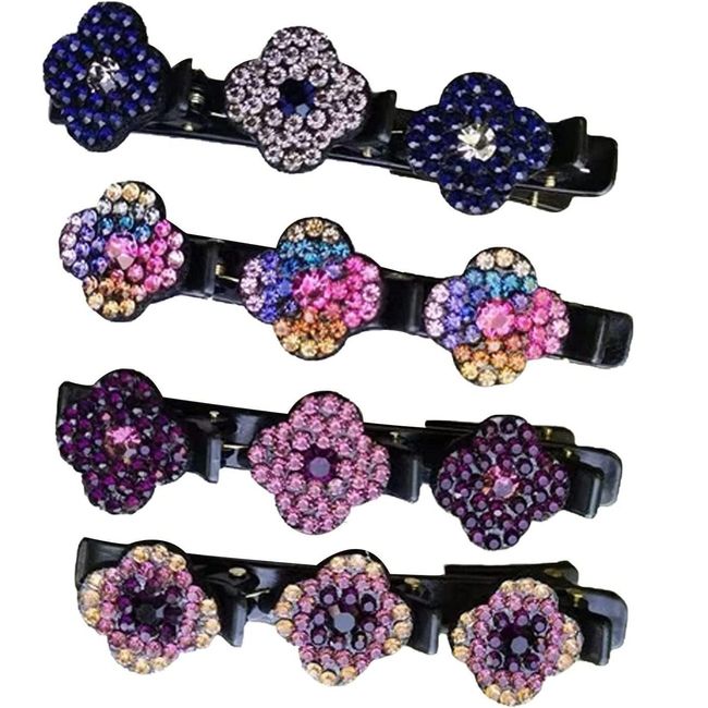 Haarklammer,Haarspange mit Kristallblume,Strass Haarspange,vierblättriges Haarnadel Entenschnabel Clip,Haarschmuck für Frauen,modische Doppelschicht Mini Haarspangen (4pcs)