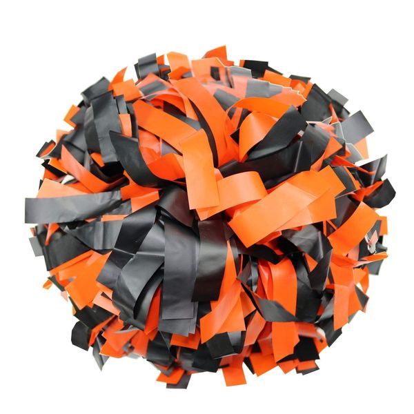 Danzcue 1 Pair 6 Inches Plastic Cheerleading Pom Poms with Dowel Handle, Orange-Black