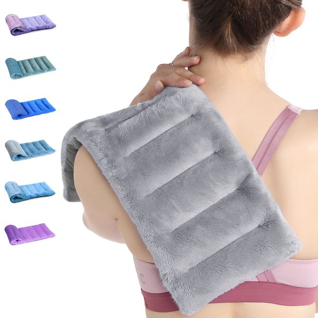 SuzziPad Microwavable Heating Pads for Neck and Shoulder Back Pain, 7x18" Cramps Relief Heating Pad Microwavable, Moist Hot Pack for Pain Relief, Unscented Heat Pack for Aches, Sore Muscle, Gray