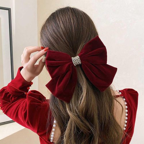 Inateannal Red Velvet Bow Hair Clips Satin Bow Hair Clips Large Velvet Bow Hair Clips French Winter Ribbon Bow Head Clamp Bow Knot Barrettes Hair Accessories for Women and Women