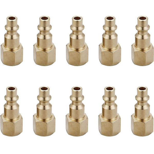 T TANYA HARDWARE Air Hose Fittings And Quick Connect Air Fittings, 1/4 Inch NPT Brass Female Air Coupler Plug (10 Piece) Industrial Type D, Air Compressor Fittings