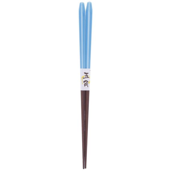 Ishida Chopsticks Made in Japan, Pentagonal Frappe, Wooden (Natural Wood), Blue, 9.1 inches (23 cm)