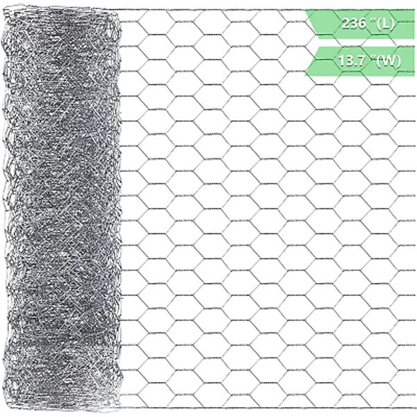 Galvanized Chicken Wire 13.7"x236" Hexagonal Garden Fencing for Pets & Crafts