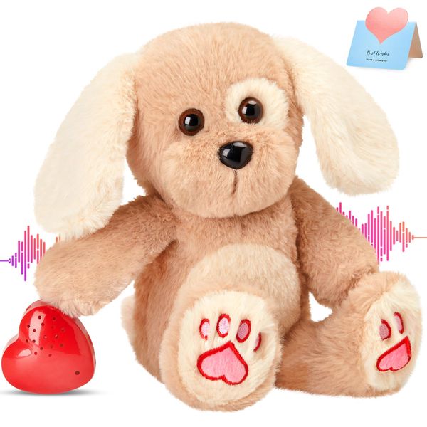 CozyWorld Heartbeat Puppy Recordable Dog Stuffed Animals 30 sec Heart Voice Recorder Plush Toy Stuffed Animal Soft Fuzzy Doll Gifts Messages Playback for Kids Birthday Children's Day