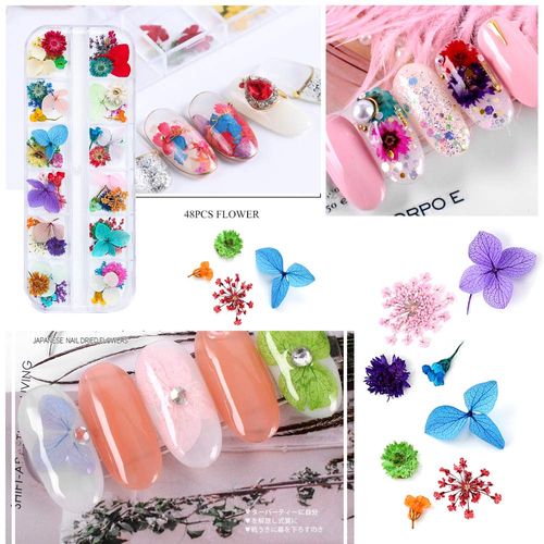 iFancer 108 Pcs Dried Flowers for Resin Nail Art 62 Colors 3D Dry Flowers for Nails 2 Boxes Small Tiny Dried Flowers for Nail Art Little Pressed Real Natural Flower Nail Art Design Decoration Supplies