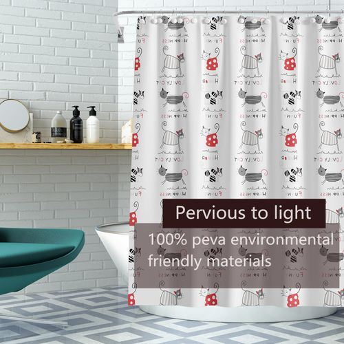 TIKABC Shower Curtain Liner, 4G PEVA Black and Red Kitten Shower Liner, Plastic Waterproof Shower Curtains, 72x72 inch with Grommet Holes 3 Magnetic Weights