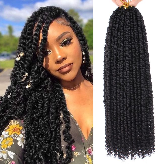 Xtrend 18 Inch 8Packs 12 Strands/Pack Pre-twisted Passion Twist Hair Pre looped Black Passion Twist Synthetic Braiding Hair Extensions for Black Women(1B#)…