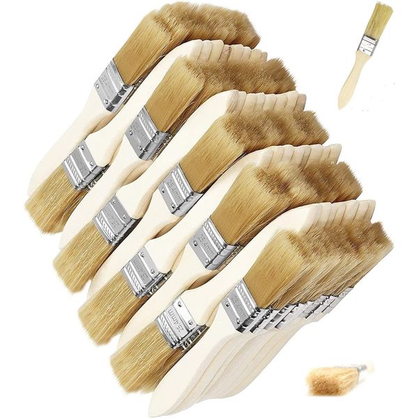 Paint Brush Set,50Pack 1 inch/2.54cm Chip Paint Brushes Flat Natural Bristle Disposable Paint Brushes Wooden Handle Paint Brush Set for Paint, Stains, Varnishes, Glues, Gesso and Home DIY