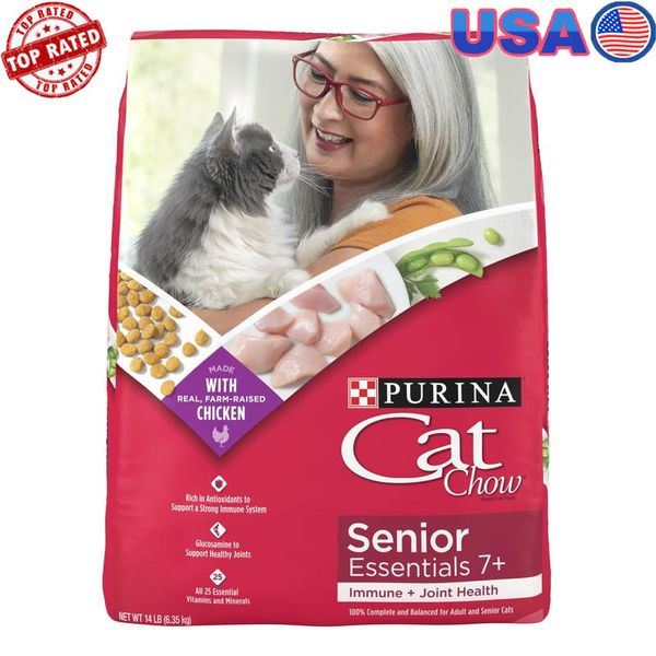 Senior Cat Food Dry Kibble Chicken Joint Health Antioxidants Whole Grain 14 lb