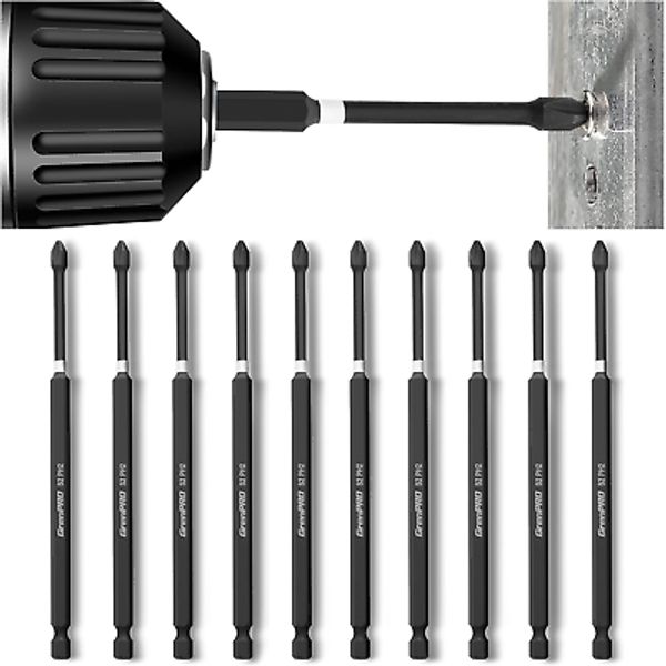 10Pcs Phillips Magnetic Screwdriver Bit Set, Long 6 Inch Impact Tough PH2 Screwd