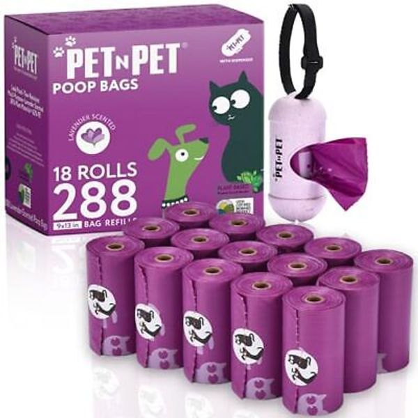 ﻿Poop Bags for Dogs 288 Counts Lavender Scented Dog Poop Bags with Leash Disp...