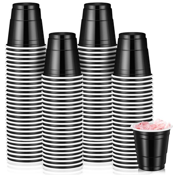 Roshtia 100 Pack 2 oz Easter Plastic Shot Cups, Mini Disposable Shot Glasses 2 oz Small Plastic Cups for Wedding, Graduation Party, Beer Taste Serving, Snacks(Black)