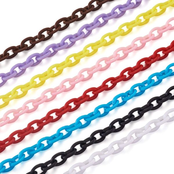 Beadthoven 10pcs 5.5~6mm Wide Mixed Color Plastic Chain Azuki Chain Colorful Link Chain Accessories Parts for Glasses Craft Handmade Strap DIY Jewelry Making Handmade Material Craft Supplies