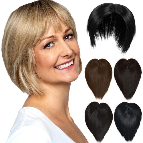 Luxiremi Hair Topper Black Hairpiece Short Topper Hair Clip in Hair Extensions Synthetic Hair Topper for Women with Thin Hair