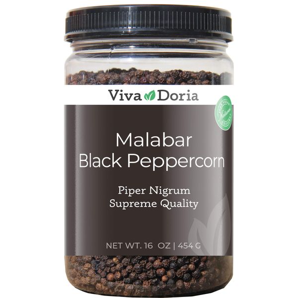 Viva Doria Malabar Peppercorn, Whole Black Pepper, Black Peppercorns For Grinder Refill, 16 oz (1 Pound)