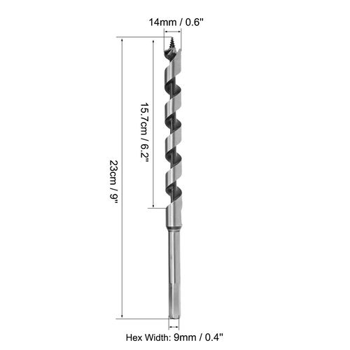 sourcing map Auger Drill Bit Wood Hex Shank 14mm Cutting Dia Highbon Steel for Electric Bench Drill Woodworkingpentry